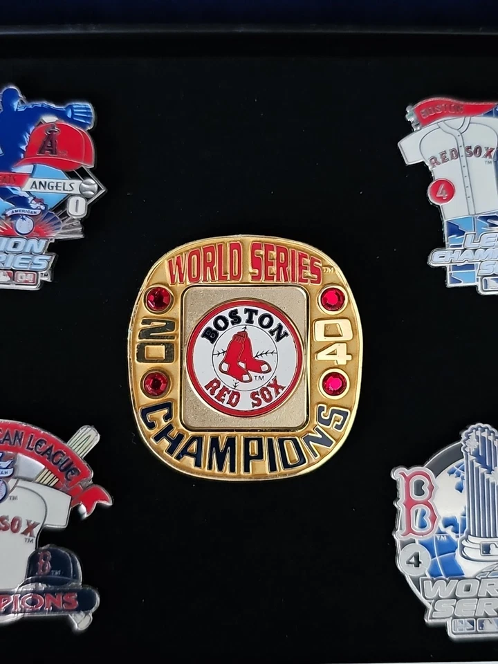 Boston Red Sox 2004 World Series Champions 5 Hat/Shirt Pin Set /39 Crack On Case - Image 4 of 4