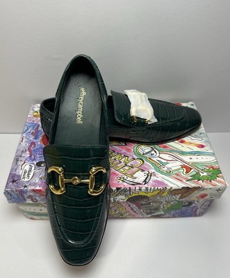 Jeffrey Campbell Velviteen Croc Embossed Loafers Dusty Green Gold Bit Women s 7