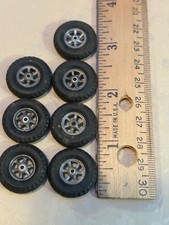 7 PRESS-ON 6 SPOKE ALUMINUM WHEELS  TIRES SLOT CAR DIECAST MODEL BuzCo 15