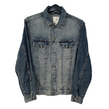 H&M Men's Blue Denim Size S Jacket Cotton Biker Button Up Tailor Pockets