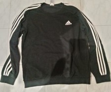 Vintage Adidas Heavy Pullover Sweatshirt Black 3 Stripes On Sleeves Mens Large