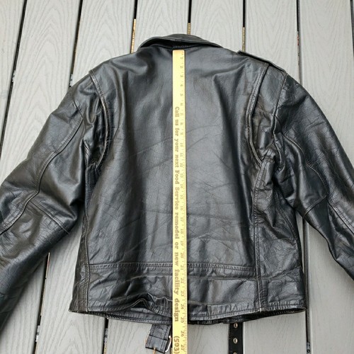Vintage Wilsons Black Leather Motorcycle Jacket Belted Distressed Mens Large - Picture 15 of 22