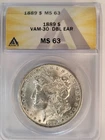1889 ANACS MS-63 VAM-30 Double Ear Bright White Morgan Dollar #163