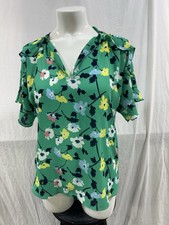 Banana Republic Green Floral Ruffle Blouse Size M NWT V-Neck