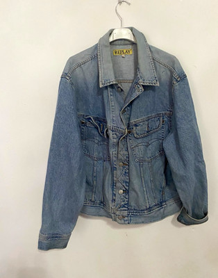 REPLAY Herren Jeansjacke L blau Denim, kurz, Knopf, Taschen, Logo