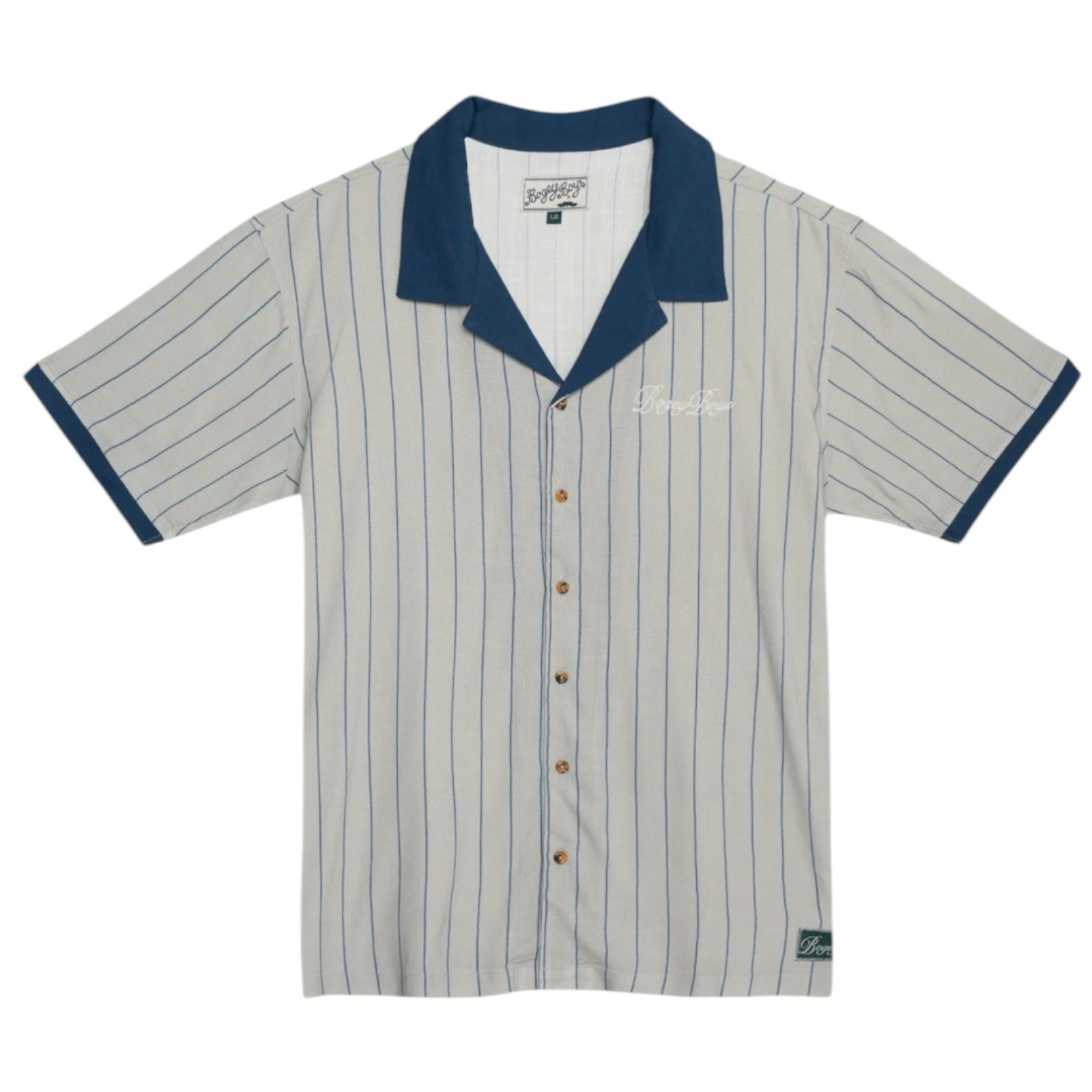 Bogey Boys Gray Blue Pinstripe Button Up Stitch Logo Men’s Size Small NEW