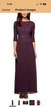 Alex Evenings Petite 12P Dark Plum Lace Mother of the Bride Dress