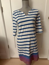HATLEY Marine Shift Dress Blue Striped Cotton Splice Neck Sleeveless Women's S