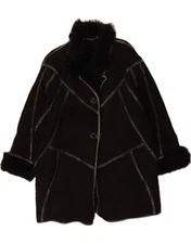 VINTAGE Womens Shearling Coat UK 20 2XL Black Patchwork Shearling DT41