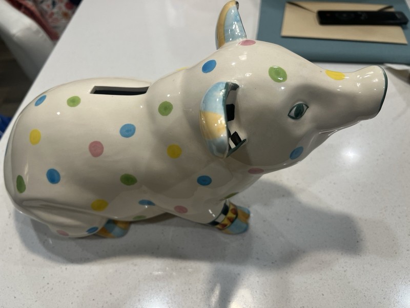Inspired by McKenzie Childs- Hand Painted Whimsical Ceramic Piggy Bank 