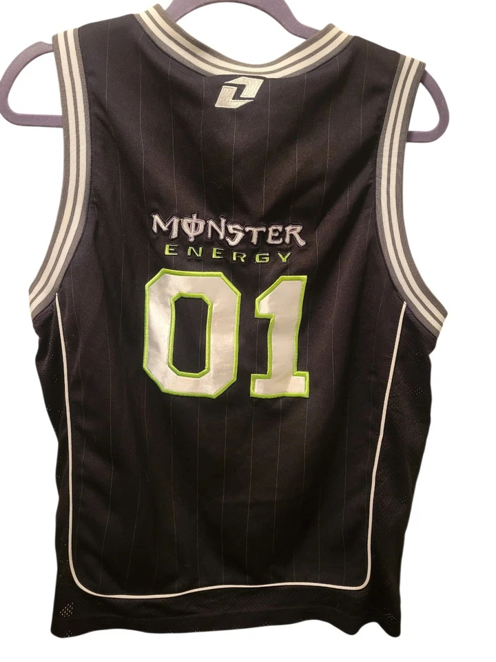 Camiseta deportiva de baloncesto Y2K One Industries Monster Energy motocross negra a rayas M Foto 3 de 4