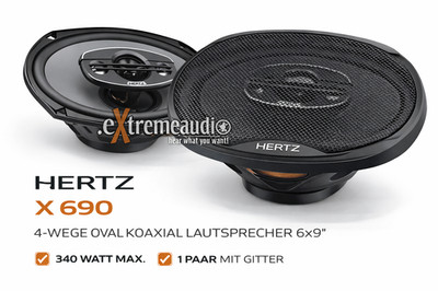Hertz X 690 4-Wege oval Koaxial Lautsprecher 6x9, 340 Watt, 1 Paar mit Gitter