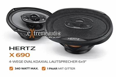 Hertz X 690 4-Wege oval Koaxial Lautsprecher 6x9, 340 Watt, 1 Paar mit Gitter - Bild 1 von 4