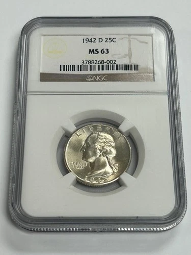 1942 D Denver WASHINGTON QUARTER 25C NGC MS 63 Certified Coin