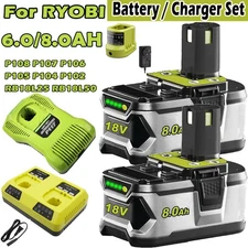 1-4PACK Battery & charger For RYOBI P108 18V 6Ah 8AH High Capacity Lithium-ion