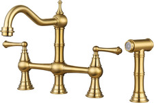 WOWOW Brass Kitchen Faucet Bridge with Side Sprayer, 4 Hole Kitchen Faucet 2 Han