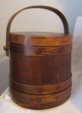 Vintage Primitive Wood Sugar Bucket Swing Wood Handle & Lid