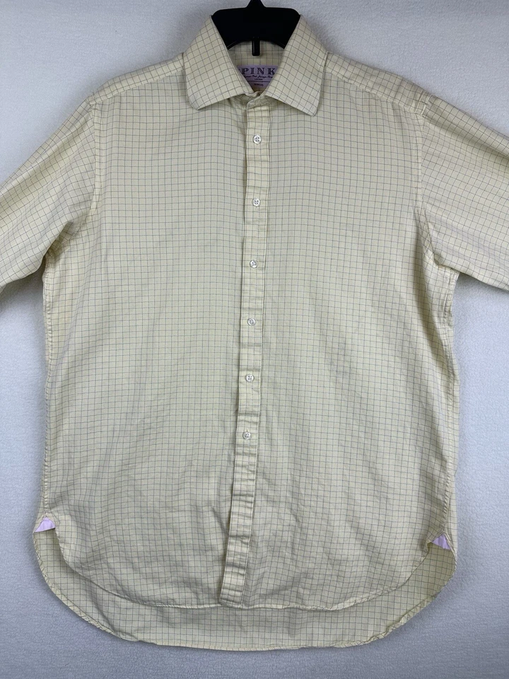 Camisa de vestir rosa 15 1/2 33 amarillo cuadros puño francés espiga sarga 39/84 cm Foto 2 de 4