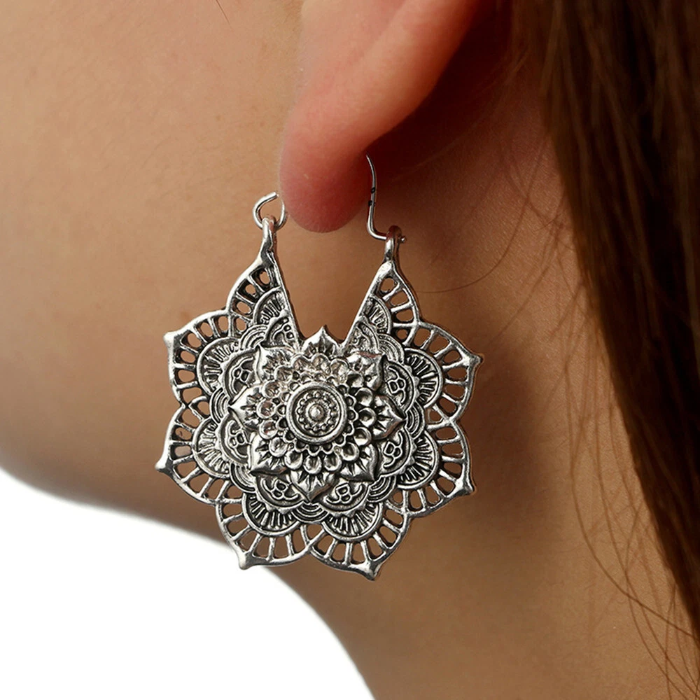 Silver mandala earrings online