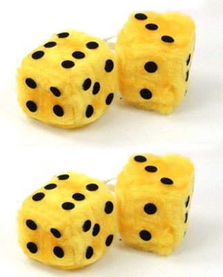 4x Würfel Fuzzy Dice gelb 5 cm Plüschwürfel Auto 80er 90er flauschig plüsch