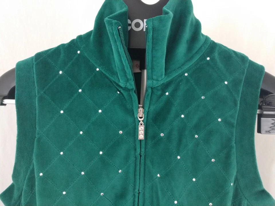 NWT Quacker Factory Womans Green Velvet Sparkle Zip Front Vest  Small  - Image 2 of 4