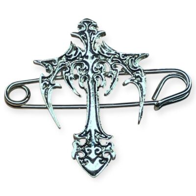 Gothic Cross Safety Pin Brooch Victorian Steampunk Fashion
