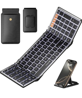 ProtoArc Backlit Foldable Keyboard, XK01 Plus Portable Bluetooth Business Travel