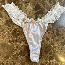 NWOT VTG 90s Y2K Style Shiny Satin Bikini string pantie L Purple Glossy Wet Look