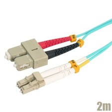 2M LC UPC to SC UPC Duplex 50/125 Multi Mode Fiber Optic Optical Cable OM4 Aqua