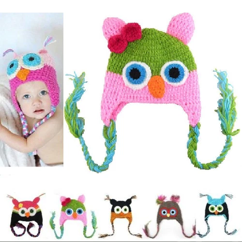 Baby Kids Owls Knit Owl Cap Crochet Cap Photo Shooting Owl Hat New