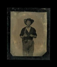 Amazing Armed Civil War Soldier Holding Knife! 1/6 Tintype Photo Neff's Patent