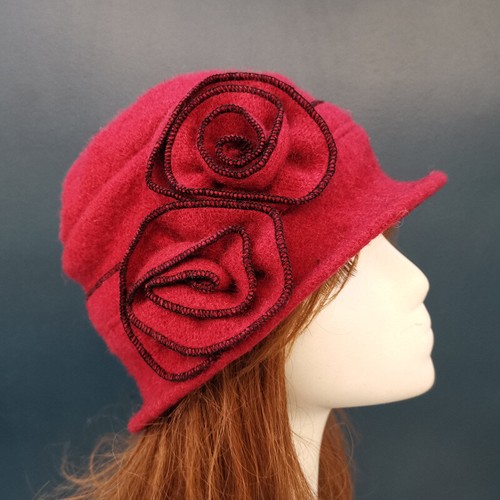 Cappello cloche donna invernale caldo lana anni 20 30 stile Downton Abbey floreale morbido - Foto 3 di 6