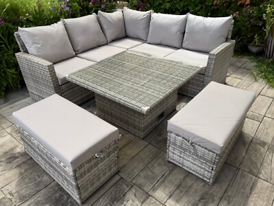 RATTAN ECK HEBTISCH ESS KAFFEE KORBGEFLECHT GARTEN GARTENMÖBEL GRAU
