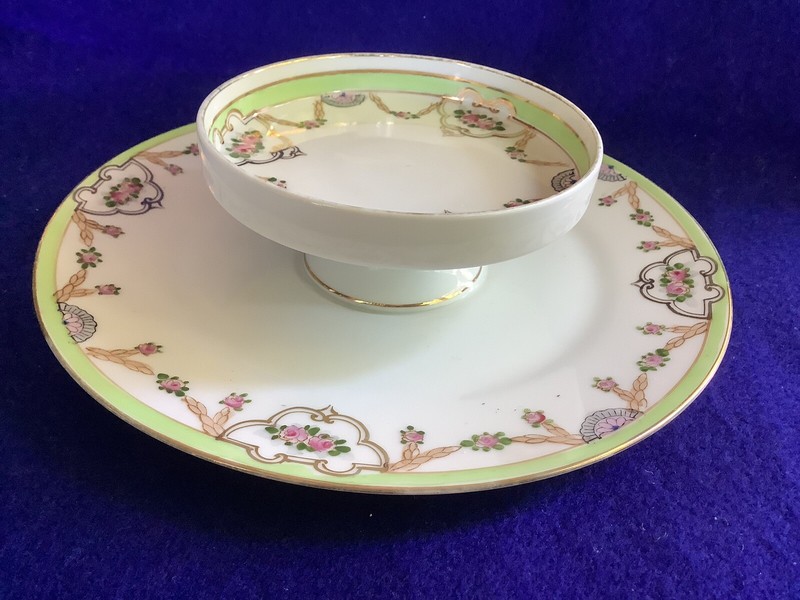 ANTIQUE JAPAN  “NORITAKE “ 2 TIER 9” SERVING PLATE RARE FACTORY STAMP C. 1900 EX