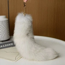 15" Real Fox Fur Tail Keychain Bag Charm Furry Pendant Costume Cosplay Toys