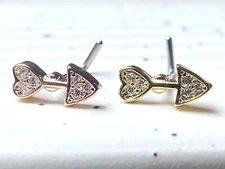 1pc CZ Paved Heart Arrow 20g L-Bend Nose Ring Stud Screw 316L Surgical Steel