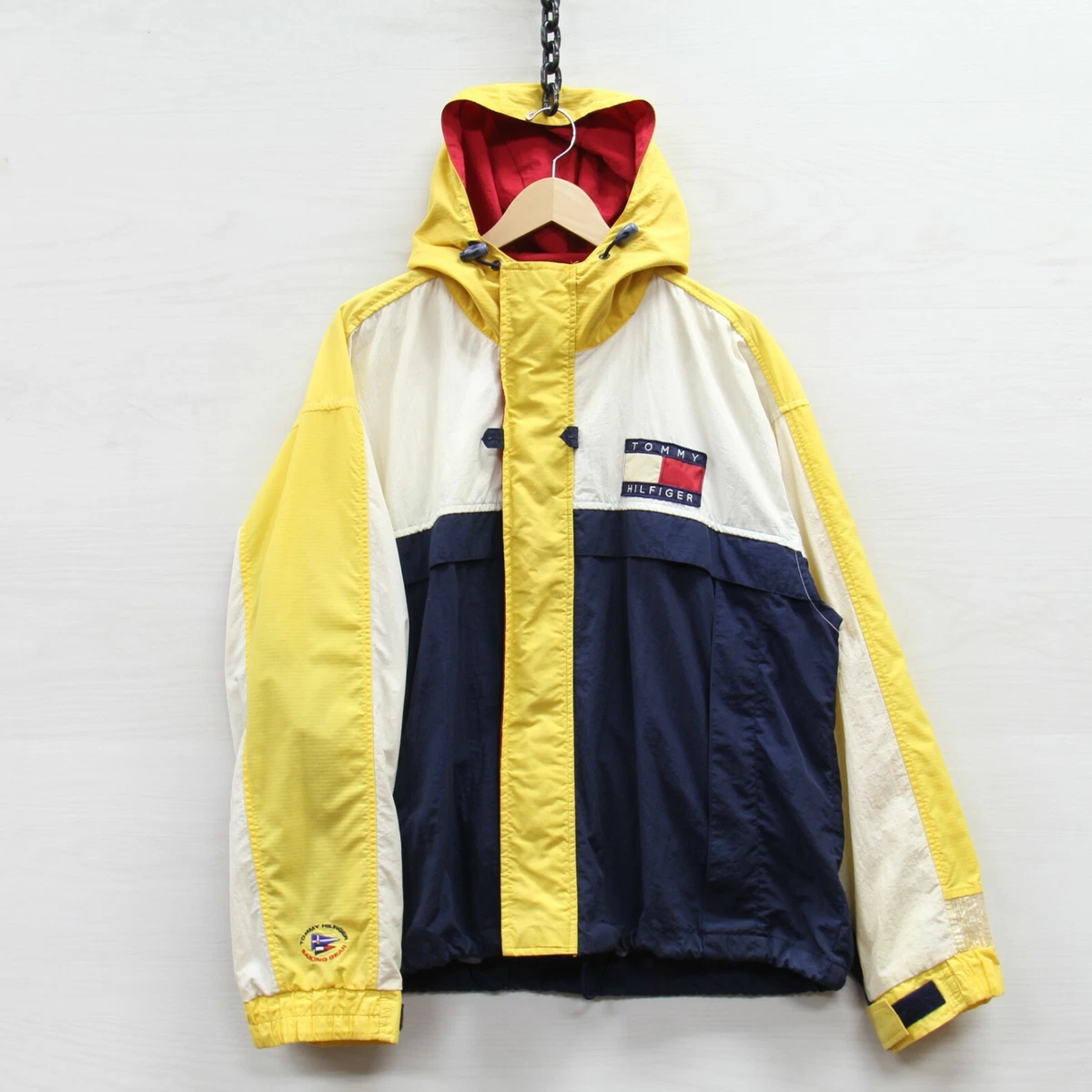 Vintage Tommy Hilfiger Sailing Gear Light Jacket Size Large 90s Yellow Big  Patch