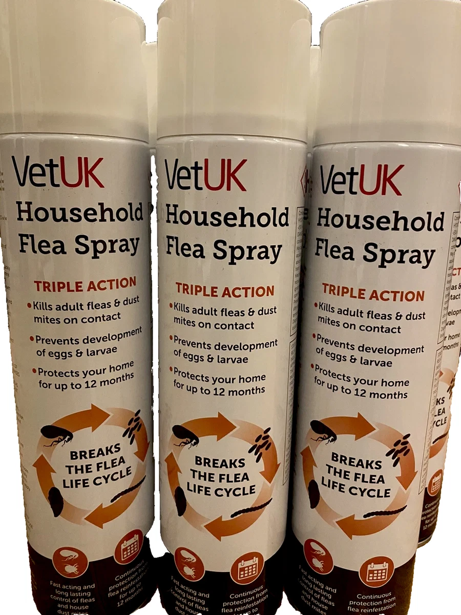vetUK HOUSEHOLD DOG CAT FLEA BED BUG DUST MITE KILLER SPRAY x 1 CAN. Free post
