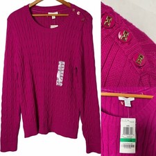 Vintage 1990s Charter Club PL Women Cableknit Sweater Pink Long Sleeve Pullover