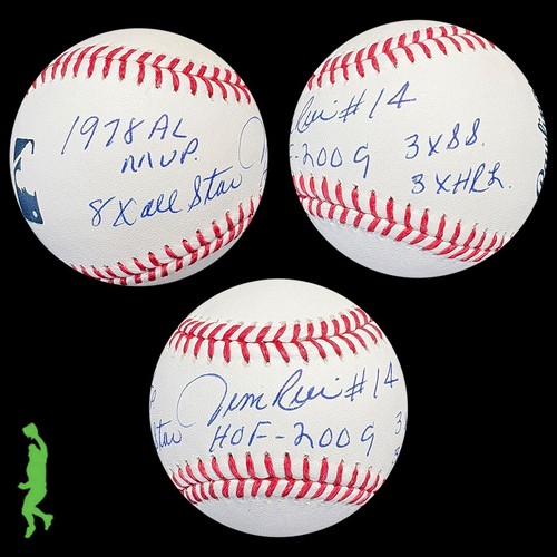 JIM RICE AUTOGRAPHED HOF 2009 CAREER STAT BASEBALL BALL RED SOX JSA COA