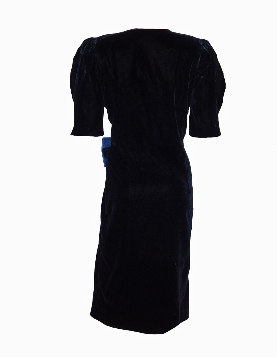 Velour Midi PROM Dress Y2K 90s Blue Velvet Formal Gown Cachet By Bari Protos View 3