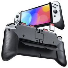 Foldable Grip Case for Nintendo Switch Oled with 4 Game Card Slot, Black