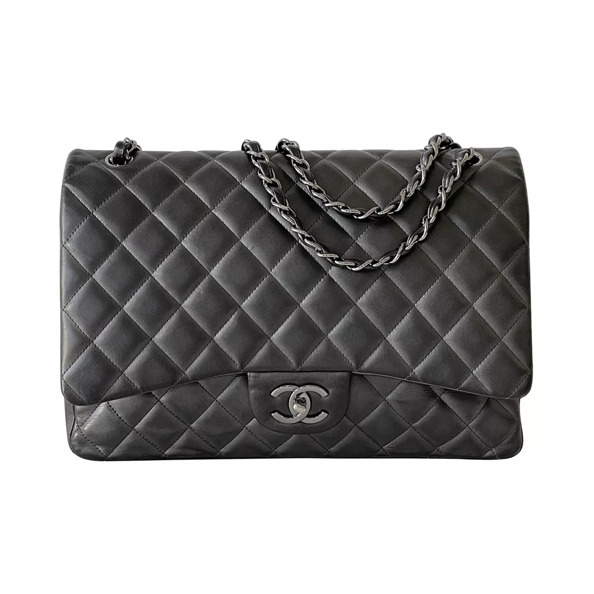 CHANEL Classic Jumbo Double Flap Leather Shoulder Bag Dark Gray