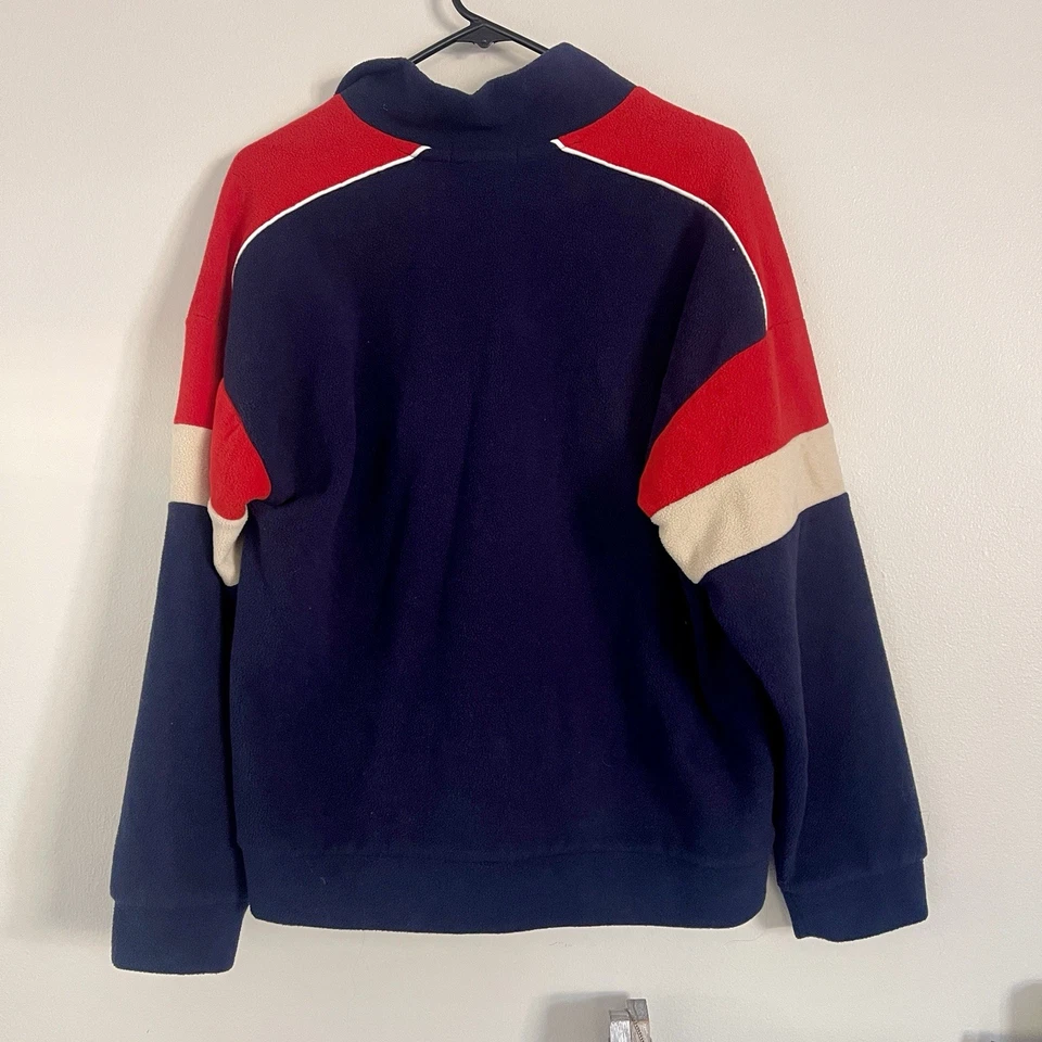 Quarter-Zip Pullover Sweater Navy with Red and White Stripes - Image 2 of 2