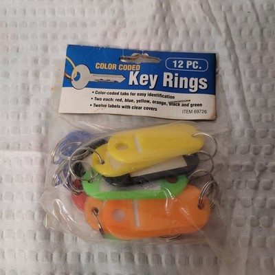 12 Pc Color Coded Key Rings with ID Labels 69726 Multi Color