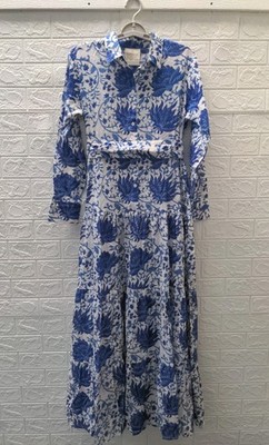 New Guadalupe Kiara Maxi Dress Blue Combo Sz S
