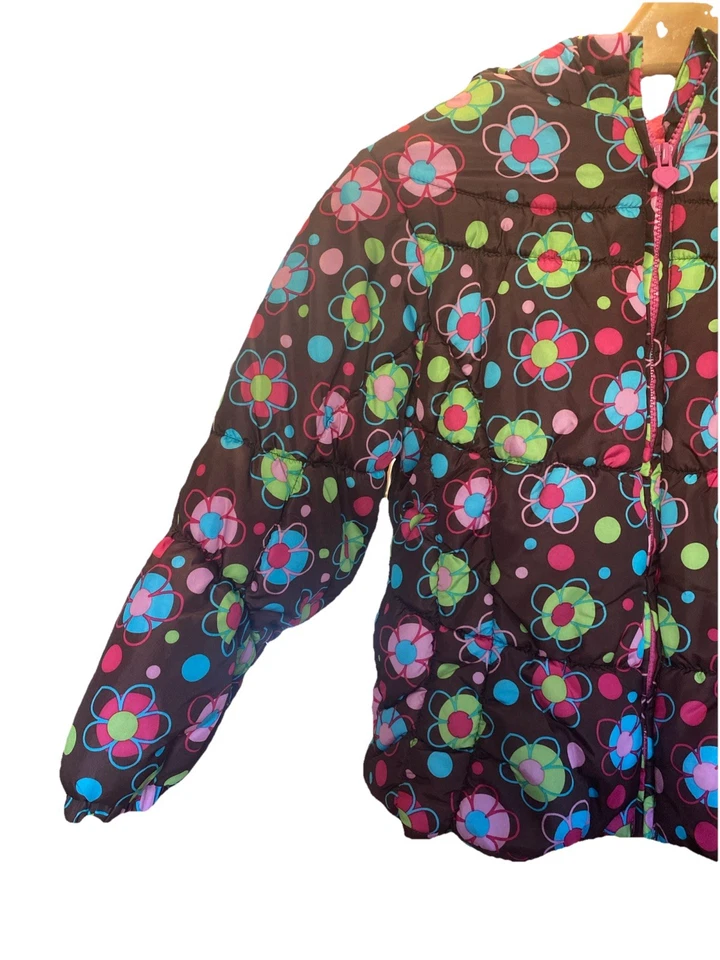 Chaqueta acolchada floral multicolor marrón London Fog para niñas 6X Foto 2 de 4
