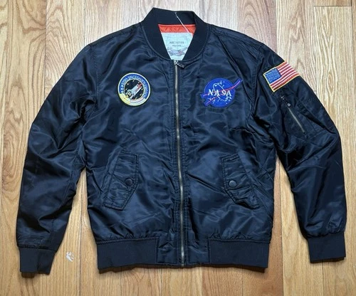 Asstseries Militare Bomber Jacket NASA 100th Space Mission Patch Sz Medium Black video thumbnail