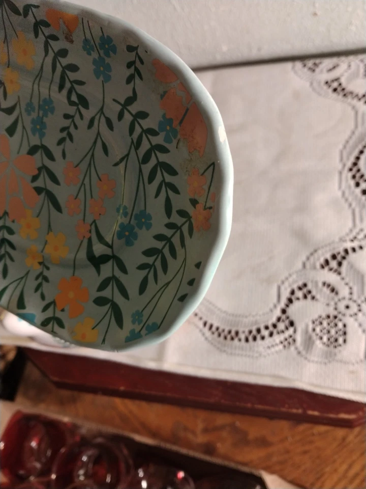 Pig Butter Dish Farmhouse with Pastel Flowers Aqua Base CUTE - Image 4 of 4