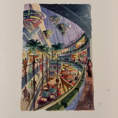 Vintage Los Angeles Architecture Original Concept Art Design 1980s Hand Drawn
